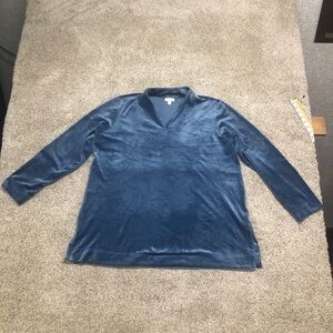 Pure Jill Soft velvet-like Slate Blue V-Neck long sleeve Top XL TALL